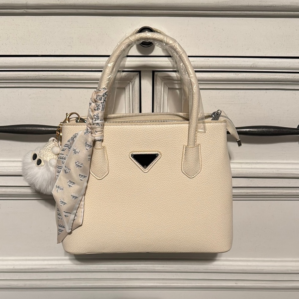 Chic Cream Satchel with Scarf Detail